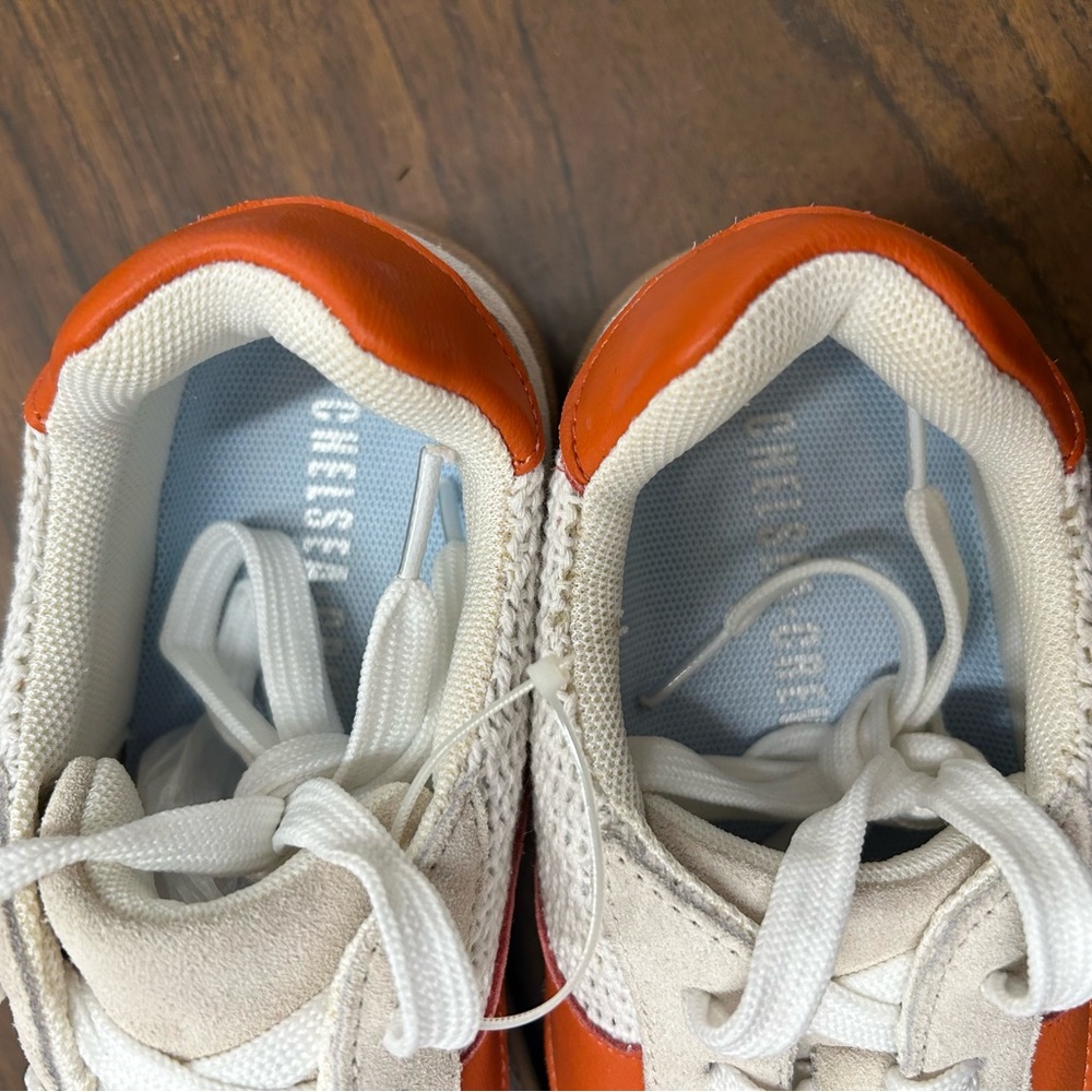NWOB Chelsea Crew Casual Suede and Knit Sneakers in Ivory/Orange Sz 37 US 6-6.5 - Picture 3 of 7